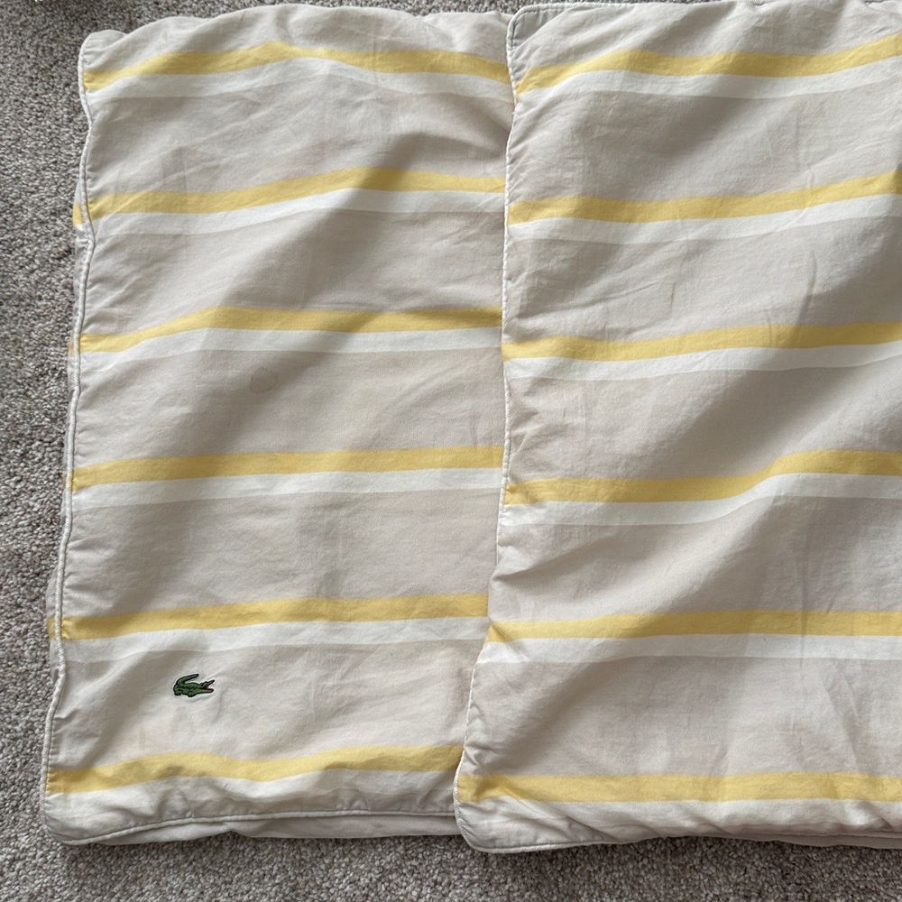Lacoste Standard Pillow Shams (2) 19x25 butter yellow  Striped Cotton Alligator